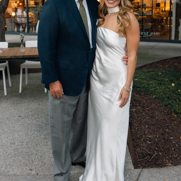 MISHA WHITE SILK STRAPLESS DRESS WITH NECK WRAP AROUND - Picture 2 of 4